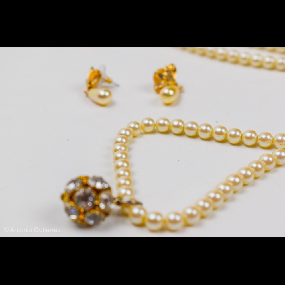 Pearl necklace and earrings